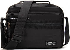 Сумка чоловіча тканинна чорна на плече середня з нейлону один відділ і дві кишені 19х26х11 см Lanpad 8648