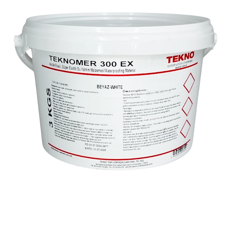 Мастика акрилова супереластична для гідроізоляції стійка до УФ Teknomer 300 EX (3 кг) Біла