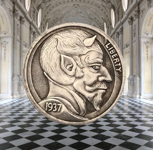 Сувенірна срібна монета 5 цент 1937г Демон