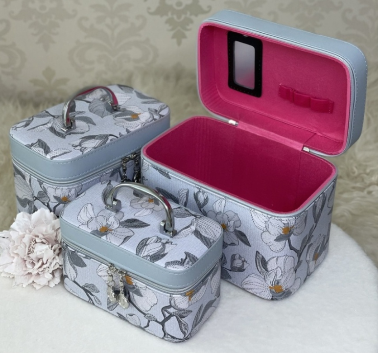 🌸Стильний набір кейсів Квіти 3в1 для косметики та прикрас, фото 1