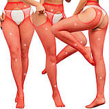 Колготки Very Sexy Shine з відкритим доступом і стразами — Червоний — XS/S/M (1/2/3) — Еротична білизна, фото 3