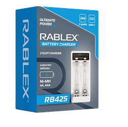Зарядний пристрій Rablex RB425, 2xАА, ААА, 2 А, Type-C