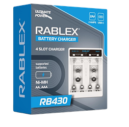Зарядний пристрій Rablex RB430, 4xАА, ААА,9V, 2 A, Type-c