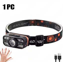 Ліхтар налобний PL-199, XPE-SMD, акум., ЗП Type-C, сенсор