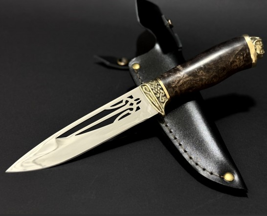 Подарунковий мисливський ніж з гравіюванням "Козак" (великий) в піхвах з натуральної шкіри ручна робота, фото 1