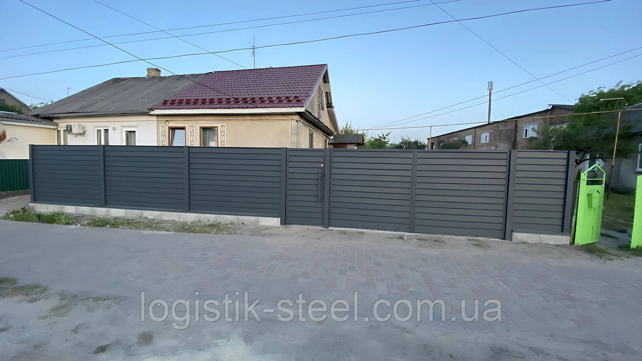Паркан Ранчо N темно-графітовий 7016 Ламель Горизонт шириной 145мм повна зашивка
