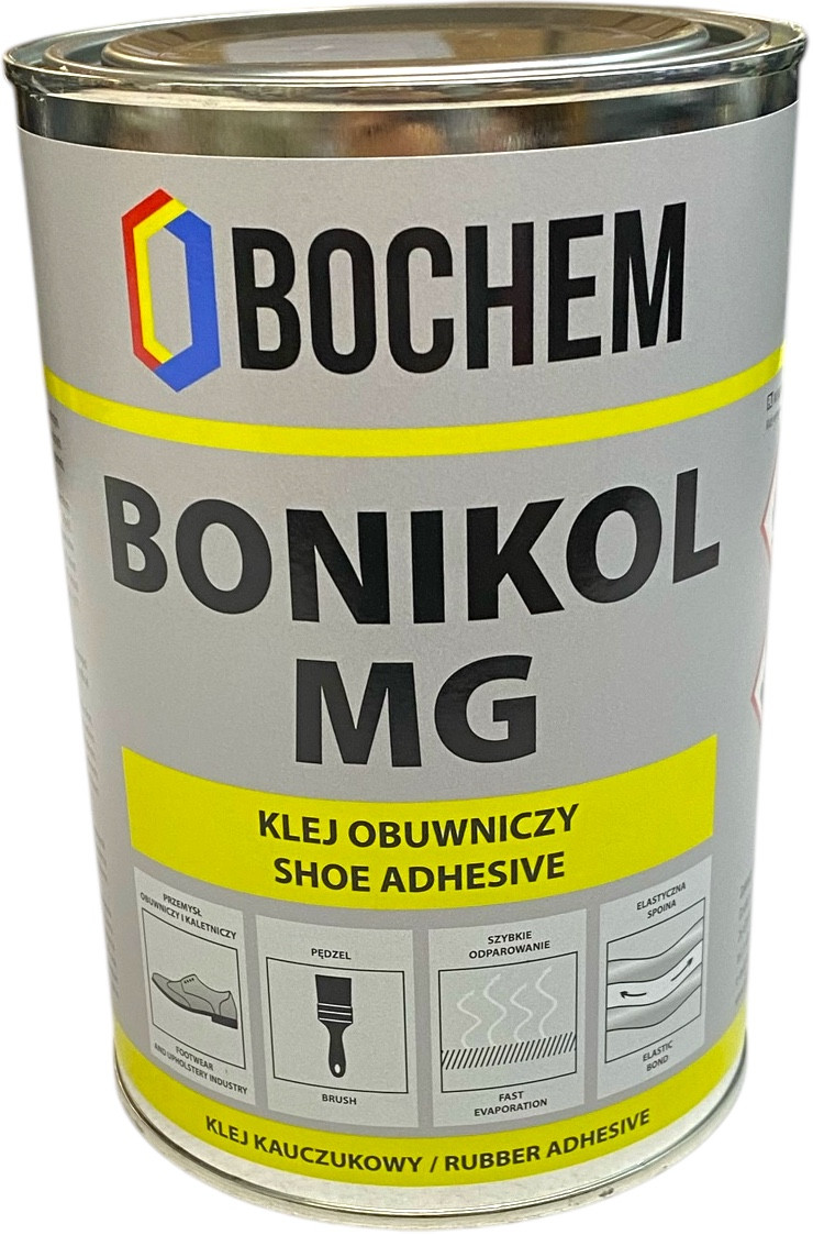 Контактний клей попередньої збірки деталей з шкіри, тканин, гуми BONIKOL MG 0,7 кг.