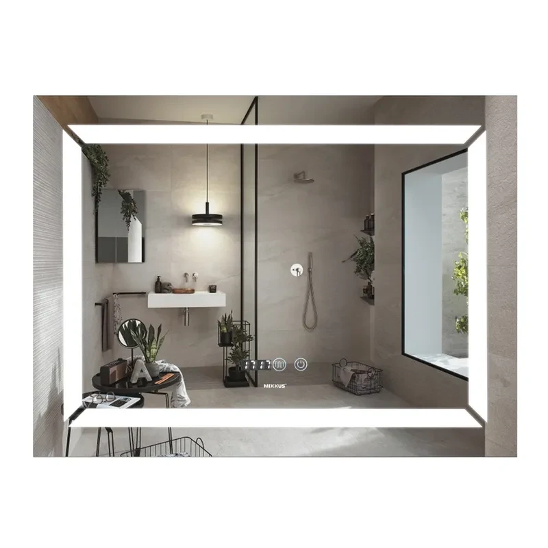 Дзеркало MIXXUS Light MR01-700x500 з LED-підсвіткою, годинником та антизапотіванням для ванної (MI6000)