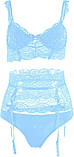 Блакитний жіночий комплект білизни ліф з кісточками, трусики та широкий пояс, фото 3