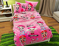 Рожева постільна білизна lol для дівчаток із Бязі Gold 150х220 полуторна бавовняна односпальна, Черешенька