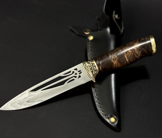 Подарунковий мисливський ніж з гравіюванням "Тризуб" (великий) в піхвах з натуральної шкіри ручна робота, фото 1