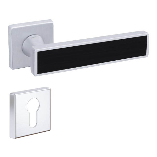 Ручка DND SoCHIC L 02, VIS-квадрат, з накладкою під циліндр, матовий хром /чорний декор (к-т)