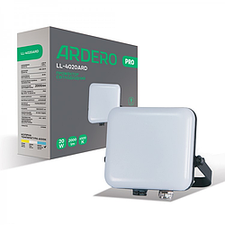 Світлодіодний прожектор 20Вт Ardero LL-4020ARD PRO 20W LED 2000Lm 6500K 118х102х37мм IP65 чорний з білим розсіювачем