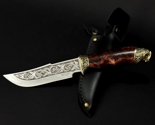 Подарунковий мисливський ніж з гравіюванням "Сова" в піхвах з натуральної шкіри ручна робота, фото 1