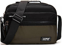 Сумка чоловіча тканинна зелена на плече середня з нейлону один відділ і дві кишені 19х26х11 см Lanpad 8648