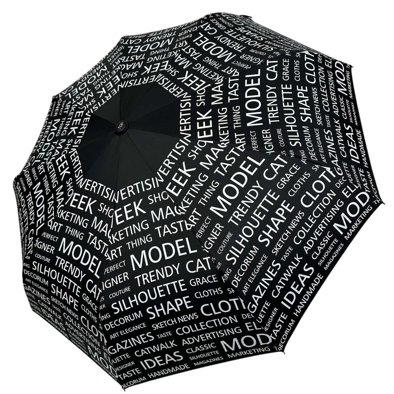 Жіноча парасоля автомат від Toprain на 9 спиць зі стильним текстовим принтом, чорний, TP 0594-10, фото 1