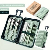 Манікюрний набір маленька валізка MANICURE 12 предметів зелений