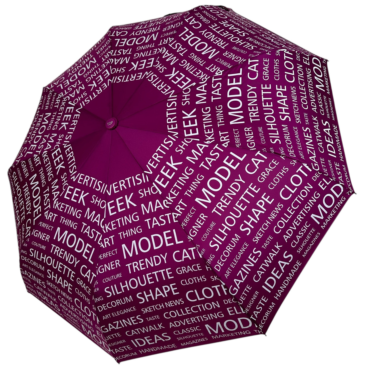 Жіноча парасоля автомат від Toprain на 9 спиць зі стильним текстовим принтом, колір фуксія, TP 0594-12