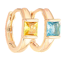 Сережки Xuping колір 18K колечка «Жовтий і блакитний кристали»