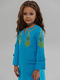 Сукня для дівчинки льон стрейч бірюзовий колір модельне пошиття з вишивкою ріст 116 до 152, фото 2