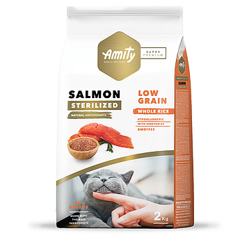 Сухий корм для дорослих стерелізованих котів, з лососем, AMITY Super Premium Cat Sterilized  Salmon 2 кг