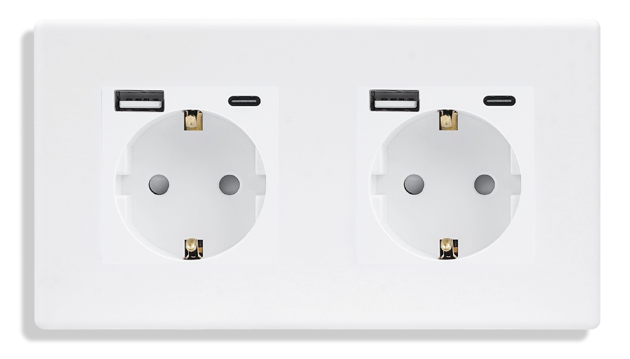 Подвійна розетка з USB + Type-C 1DAL | Білий 2 гнізда (P157-STUTCX2.WT)