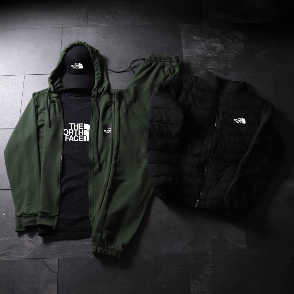 Костюм The North Face куртка кофта штани штани футболка кепка чоловічі весняний осінній комплект тнф хакі