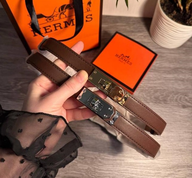 Ремінь жіночий шкіряний Hermes пряжка золото та срібло, ширина 20 мм., коричневий, 931581, фото 1