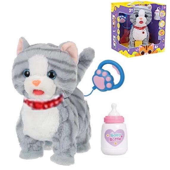 М'яка іграшка котик на повідку (ходить, облизує, співає, повторює) арт. 933-160 E, фото 1