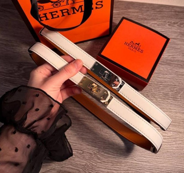 Ремінь жіночий шкіряний Hermes пряжка золото та срібло, ширина 20 мм., білий, 931581-4, фото 1