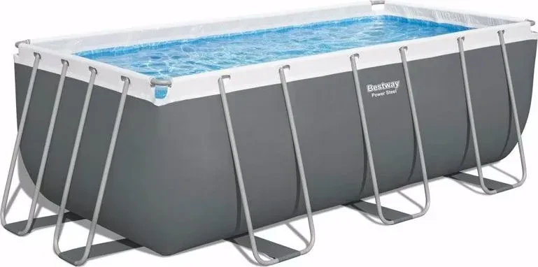 Каркасний прямокутний басейн Bestway 56457 (412х201х122 см, 8124 л, сходи, пісочний фільтр) Сірий