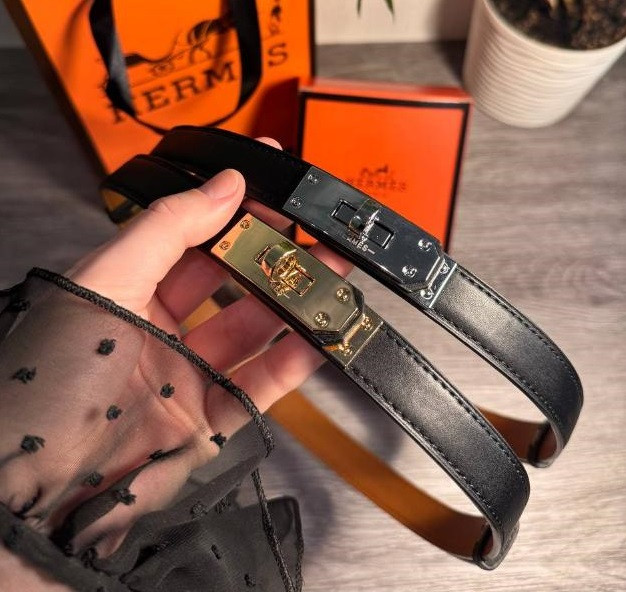 Ремінь жіночий шкіряний Hermes пряжка золото та срібло, ширина 20 мм., чорний, 931581-5, фото 1
