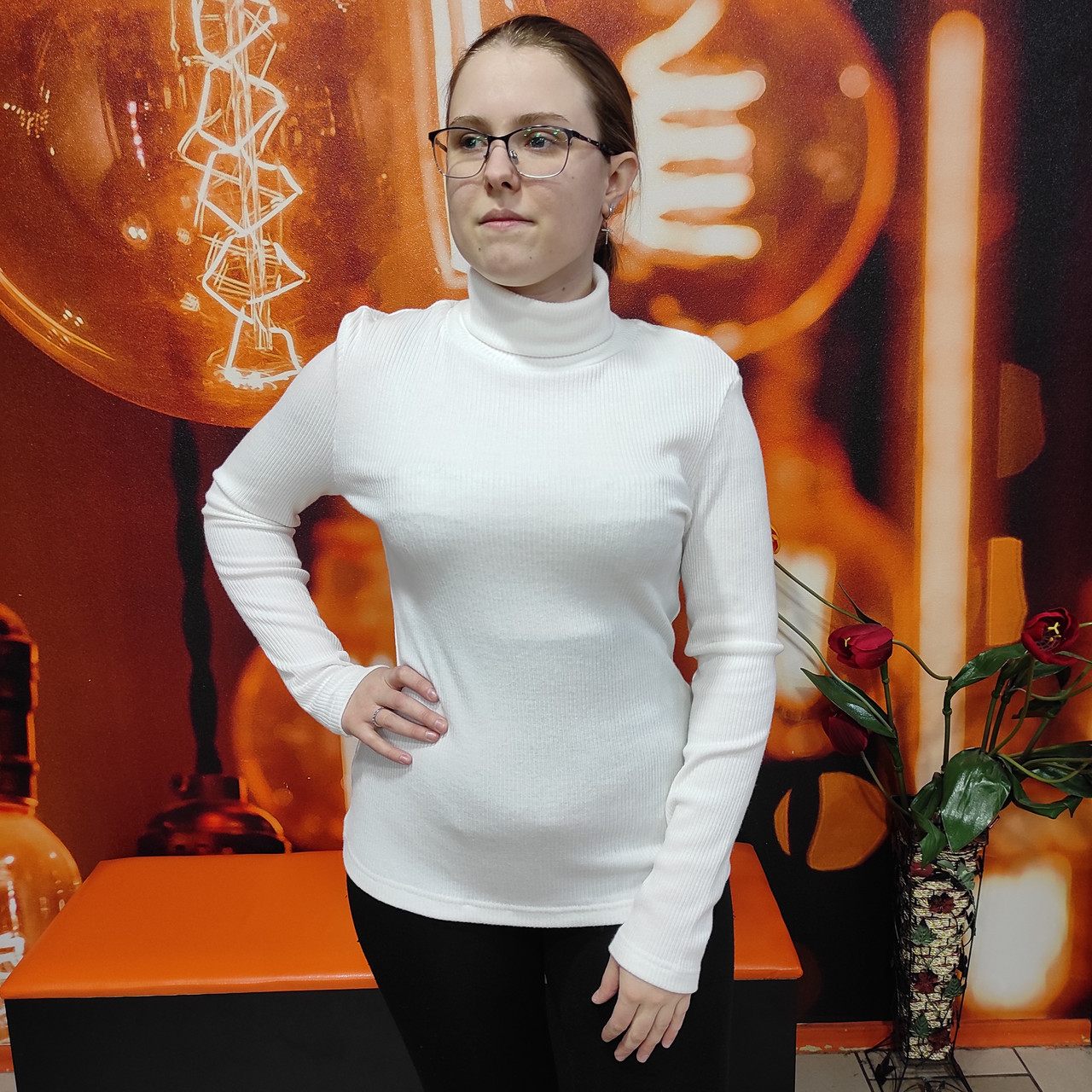 Гольф J.LONDON жіночий віскоза рубчик під горло білий, фото 1