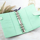 Блокнот на кільцях із шкірзамінника А6 діаметр кілець 20мм Молочний з М"ятою BSH044, фото 2