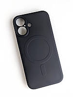 Силіконовий тонкий чохол для iPhone 16 Чорний MagSafe мікрофібра