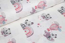 Ранфорс 240 см Пандочки, рожеві кулі та веселки