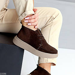 Стильні легкі молодіжні прошиті черевики натуральна замша колір шоколад