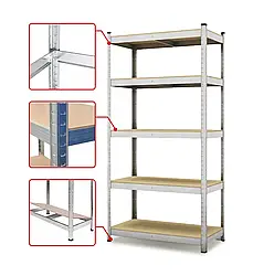 Стелаж | 180х90х30 см | металік | 5 полиць МДФ | універсальний | оцинкований | міцний | не псує підлогу Siker