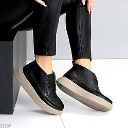 Стильні молодіжні прошиті чорні черевики натуральна шкіра флотар