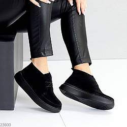 Стильні молодіжні чорні черевики прошиті натуральна замша в асортименті