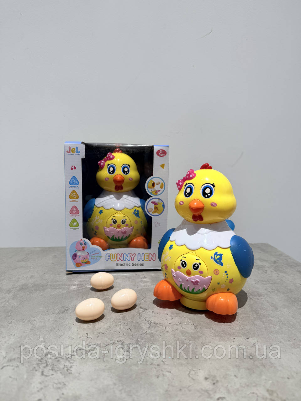 Курка 0616 несе яйця, розміром 16см, музика, на батарейках 3АА, в коробці 15,5-10-15см, фото 1