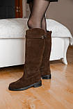 Чоботи демісезонні, жокейські, шоколад замша, байка, фото 3