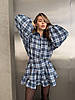 Стильний жіночий фланелевий костюм-двійка в клітинку: Міні Спідниця на високу посадку та Сорочка на гудзиках, фото 3