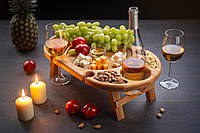 Дерев'яний виний стіл овальний на 4 секції 4 бокали 1 пляшку деревина дуб  30х50 см