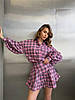 Стильний жіночий фланелевий костюм-двійка в клітинку: Міні Спідниця на високу посадку та Сорочка на гудзиках, фото 8