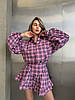 Стильний жіночий фланелевий костюм-двійка в клітинку: Міні Спідниця на високу посадку та Сорочка на гудзиках, фото 4