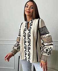 Вишиванка, блуза молодіжна молочного кольору з красивою вишивкою розміри S, M, L