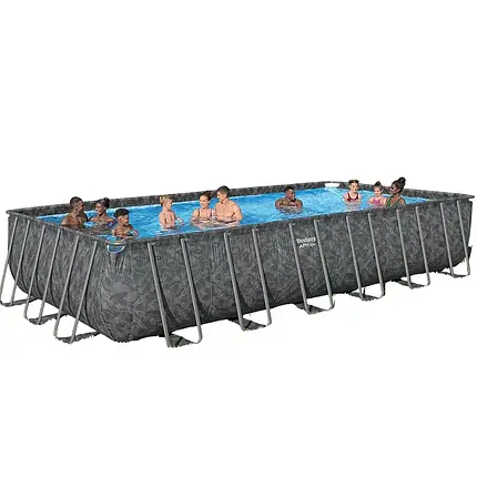 Басейн каркасний прямокутний (956-488-132см, 52231л, фільтр-насос, сходи, тент) Bestway 561KJ Сірий, фото 1