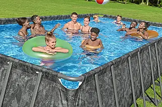 Басейн каркасний прямокутний (956-488-132см, 52231л, фільтр-насос, сходи, тент) Bestway 561KJ Сірий, фото 3