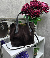 Коричнева замшева сумка містка класична натуральна замша+шкірзам